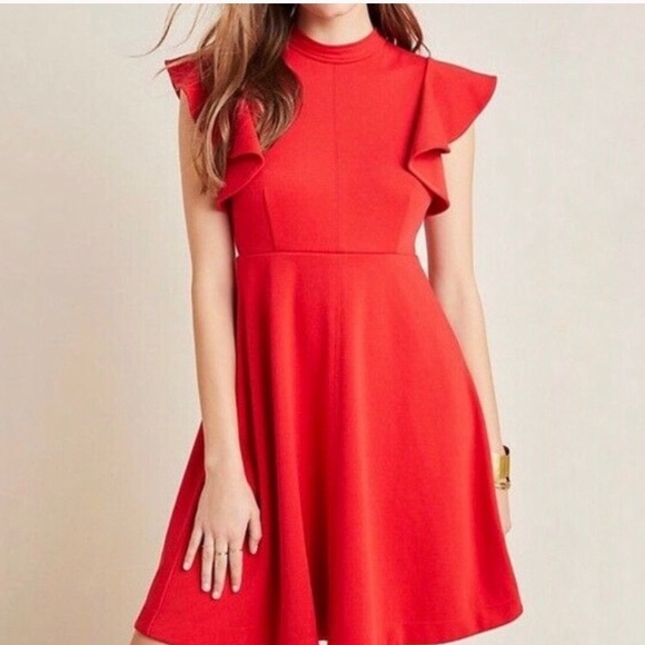 EUC Anthropologie-Maeve-Red-Deena-Mini-Dress Sz M - Picture 4 of 4